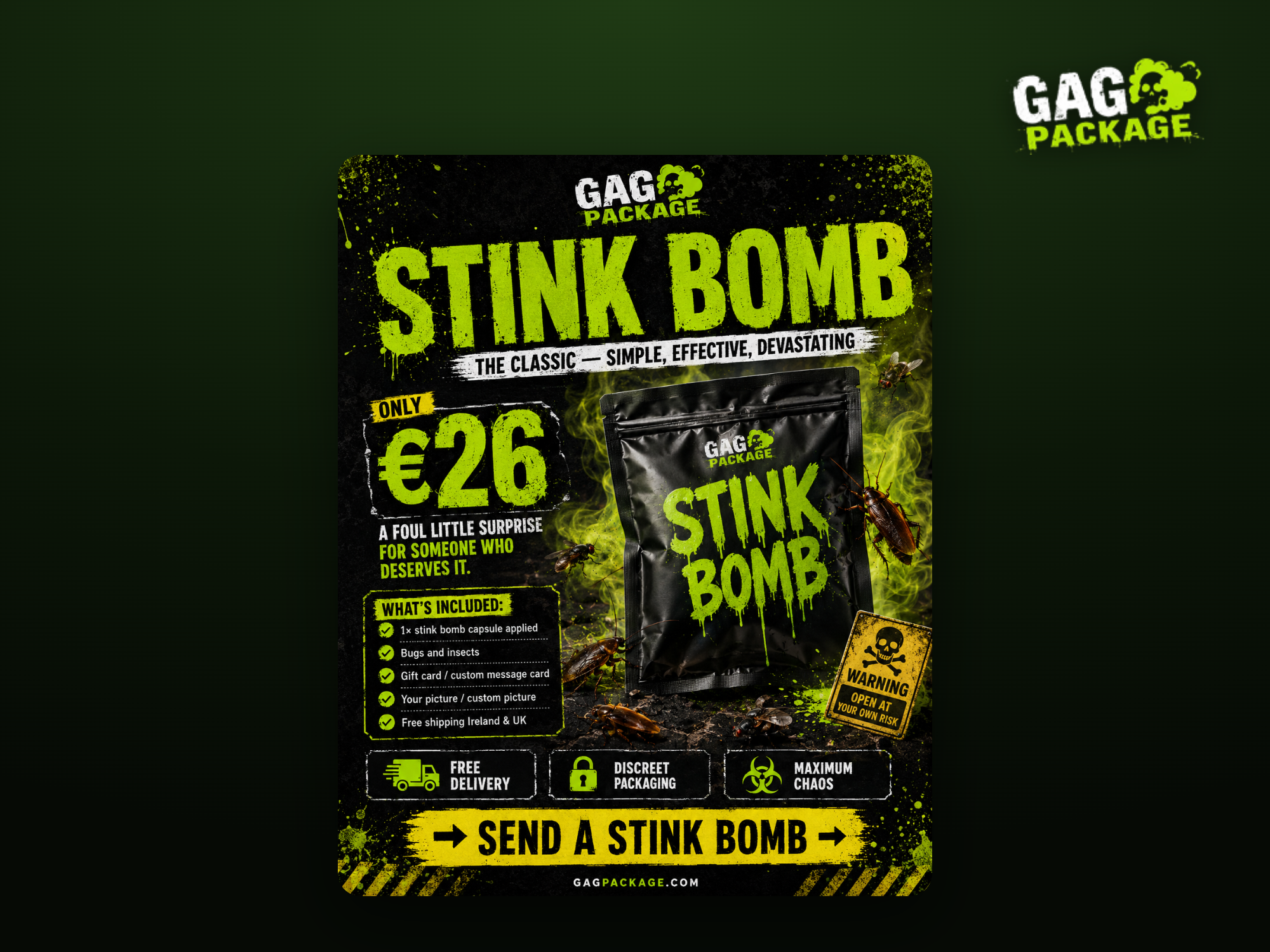 Stink Bomb prank gift, €26 from Gag Package